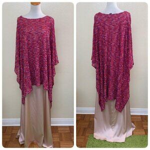 St. John Womens Liquid Long Gown Overlay Knit Poncho Red Champagne NO Size